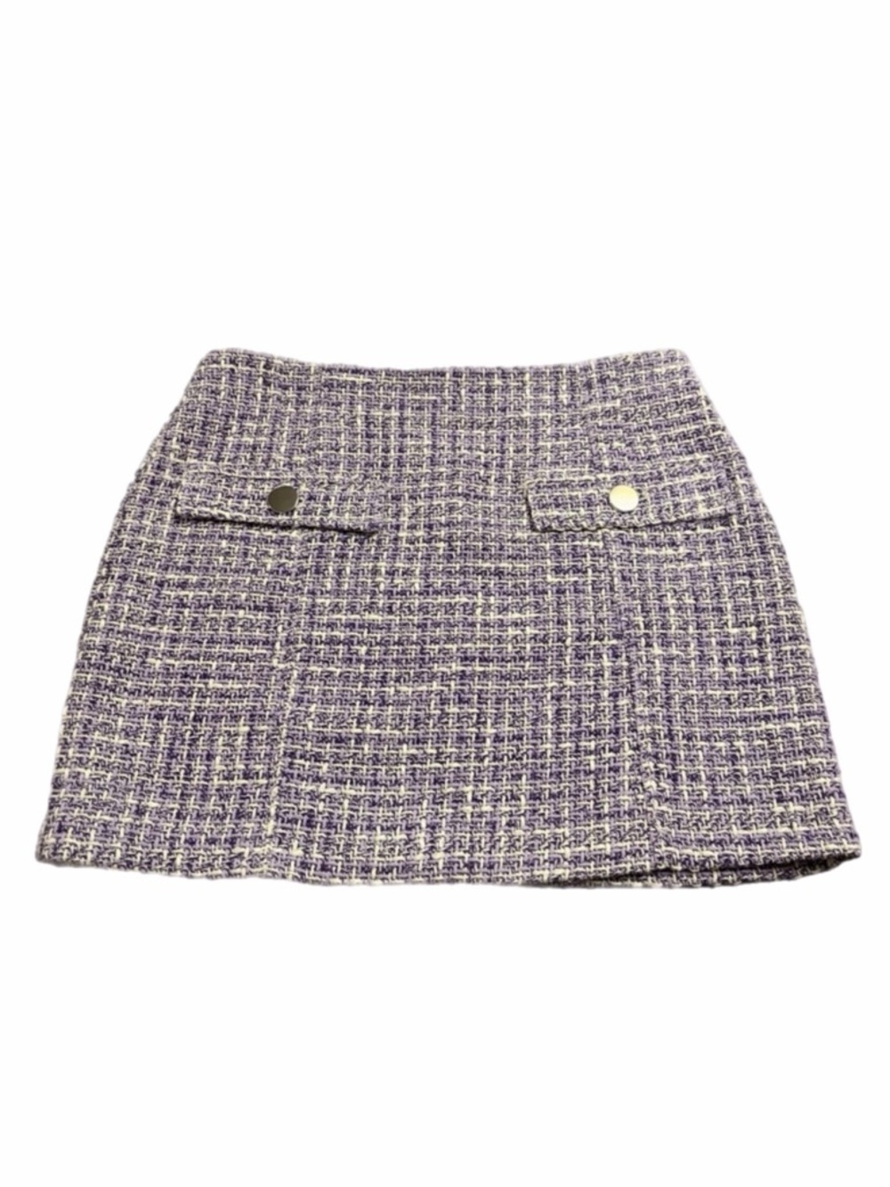 Zara Luxury-Inspired Tweed Textured Mini Skirt (Lavender/ White) Size Medium - Picture 2 of 7